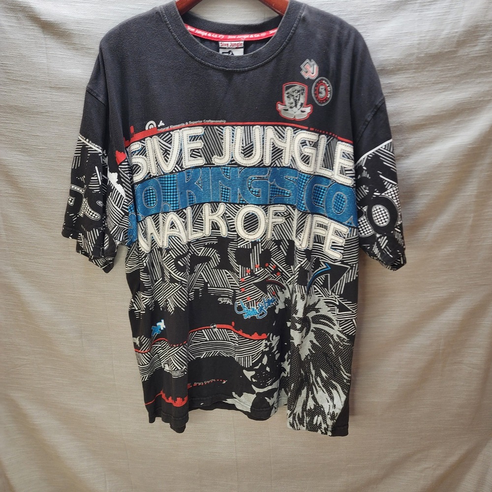 Vtg 5ive Jungle Walk of Life Streetwear Graphic T-Shirt Black Y2K Mens 3XL
